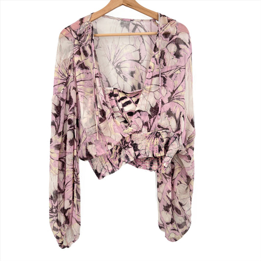 Anthropologie Floral Peasant Crop Top Blouse L: