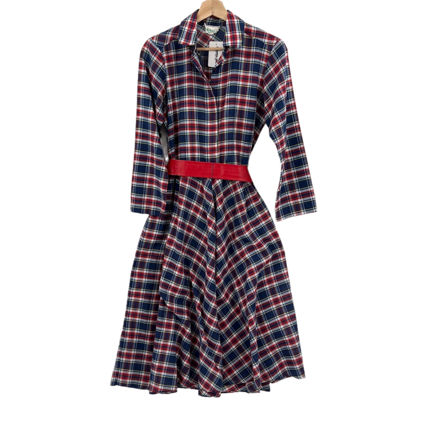 SOLD. Vintage Lancy G Plaid Belted Dress S/M