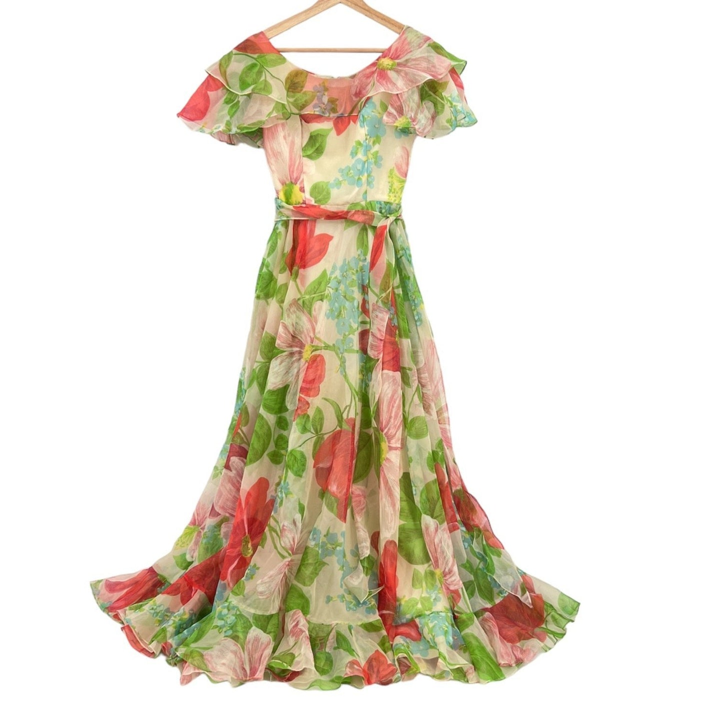 Vintage Floral Garden Maxi Dress XS