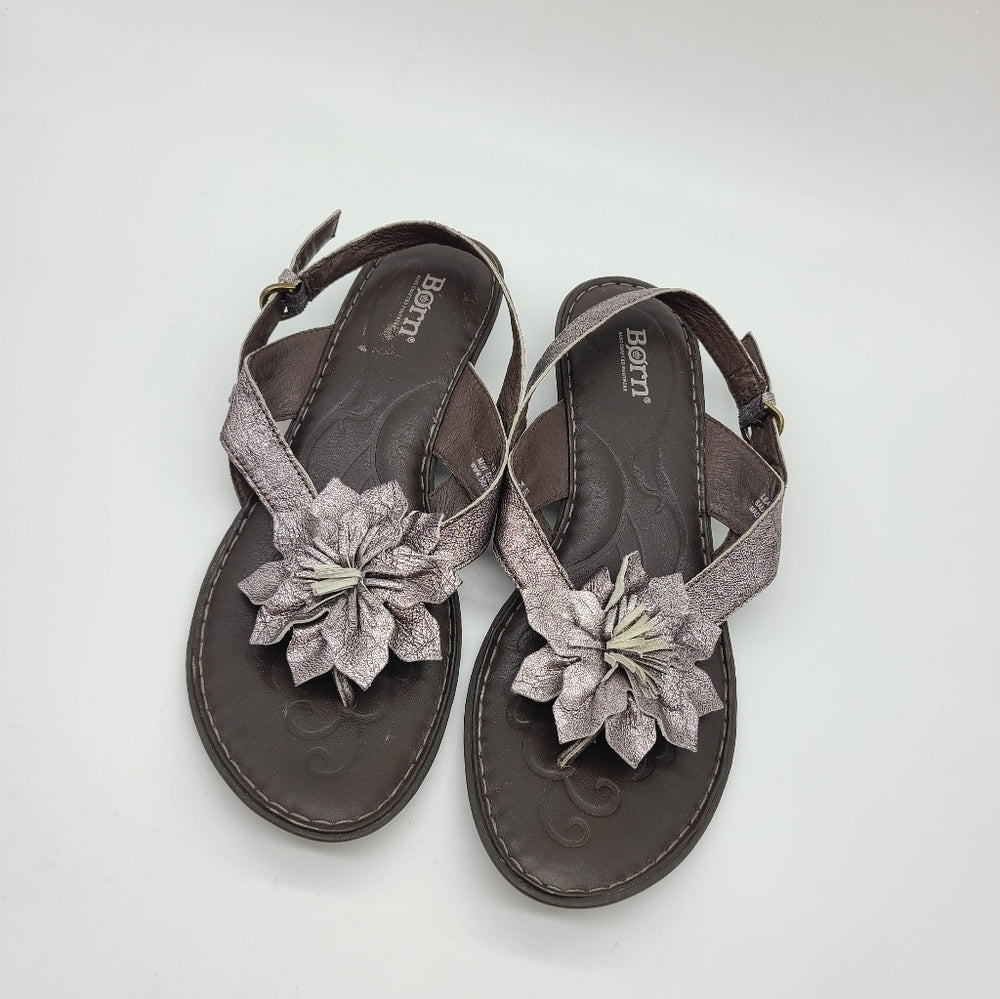 Born Leather Flower Top  Slingback Sandals