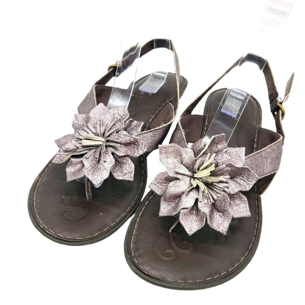 Born Leather Flower Top  Slingback Sandals