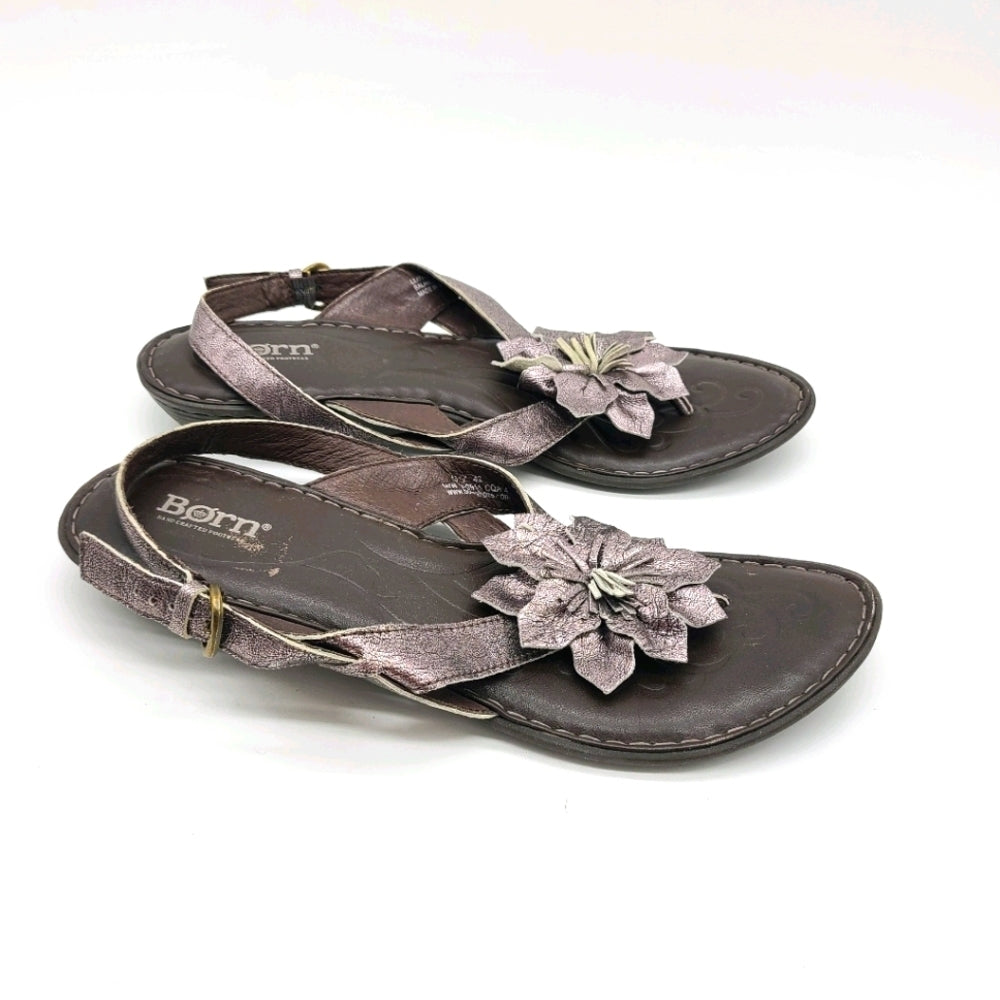 Born Leather Flower Top  Slingback Sandals