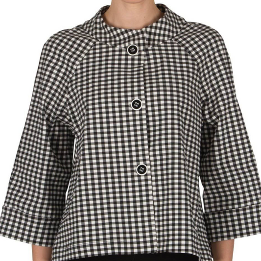 SOLD. Joseph Ribkoff Gingham 3/4 Sleeve Light Jacket